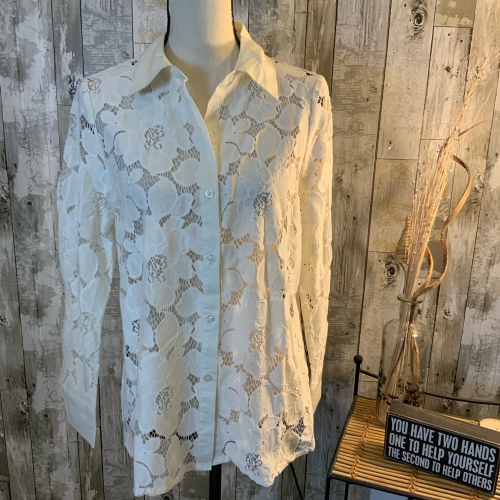 Marc New York open lace button down blouse. Size S